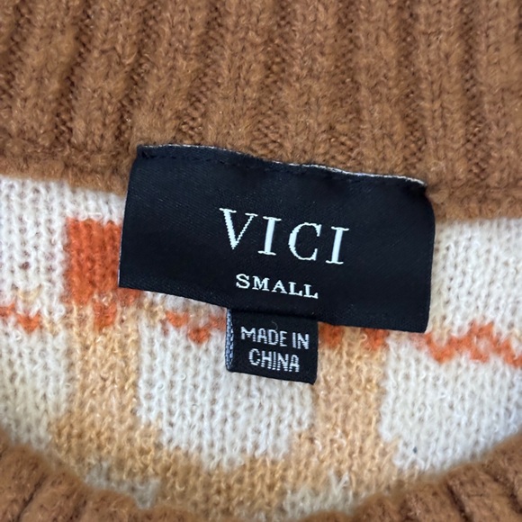 Vici Tan and Orange Knit Cardigan Sweater S - Picture 2 of 6